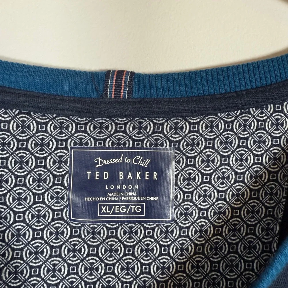 Ted Baker London Men's Classic Basic Crew Neck Sweater Light Blue Trim Casual XL